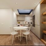 Cozinha e zona de refeições — visualização 3D do projeto em São Marcos da Serra